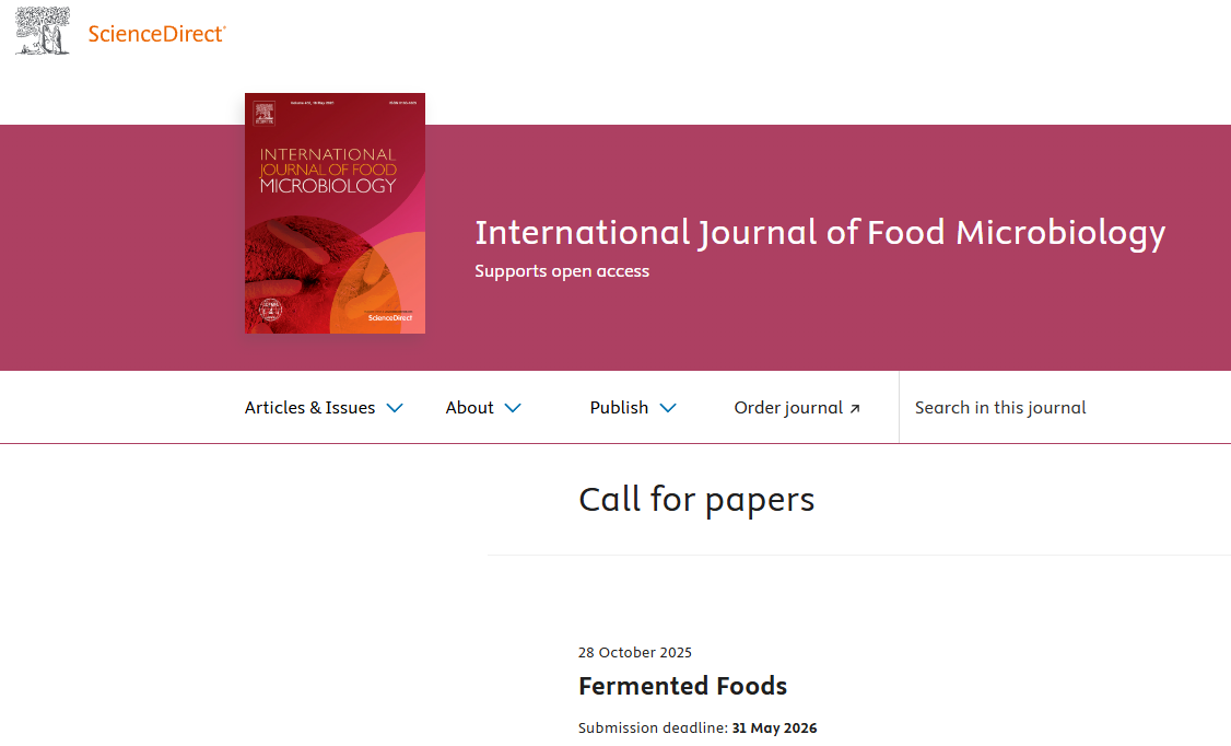 IF=5.2！征稿 | International Journal of Food Microbiology: Fermented Foods