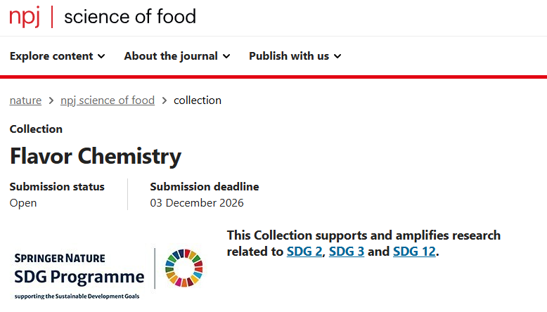 IF=7.8！征稿 | npj science of food: Flavor Chemistry