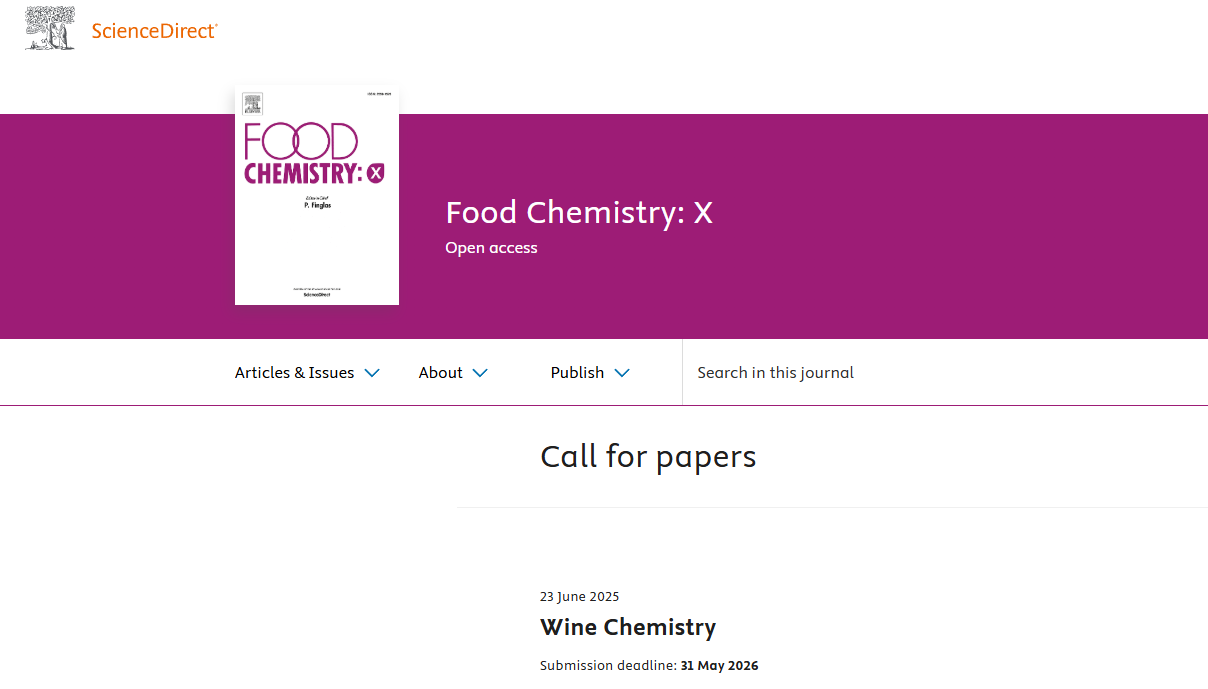 IF=8.2！征稿 | Food Chemistry X：Wine Chemistry